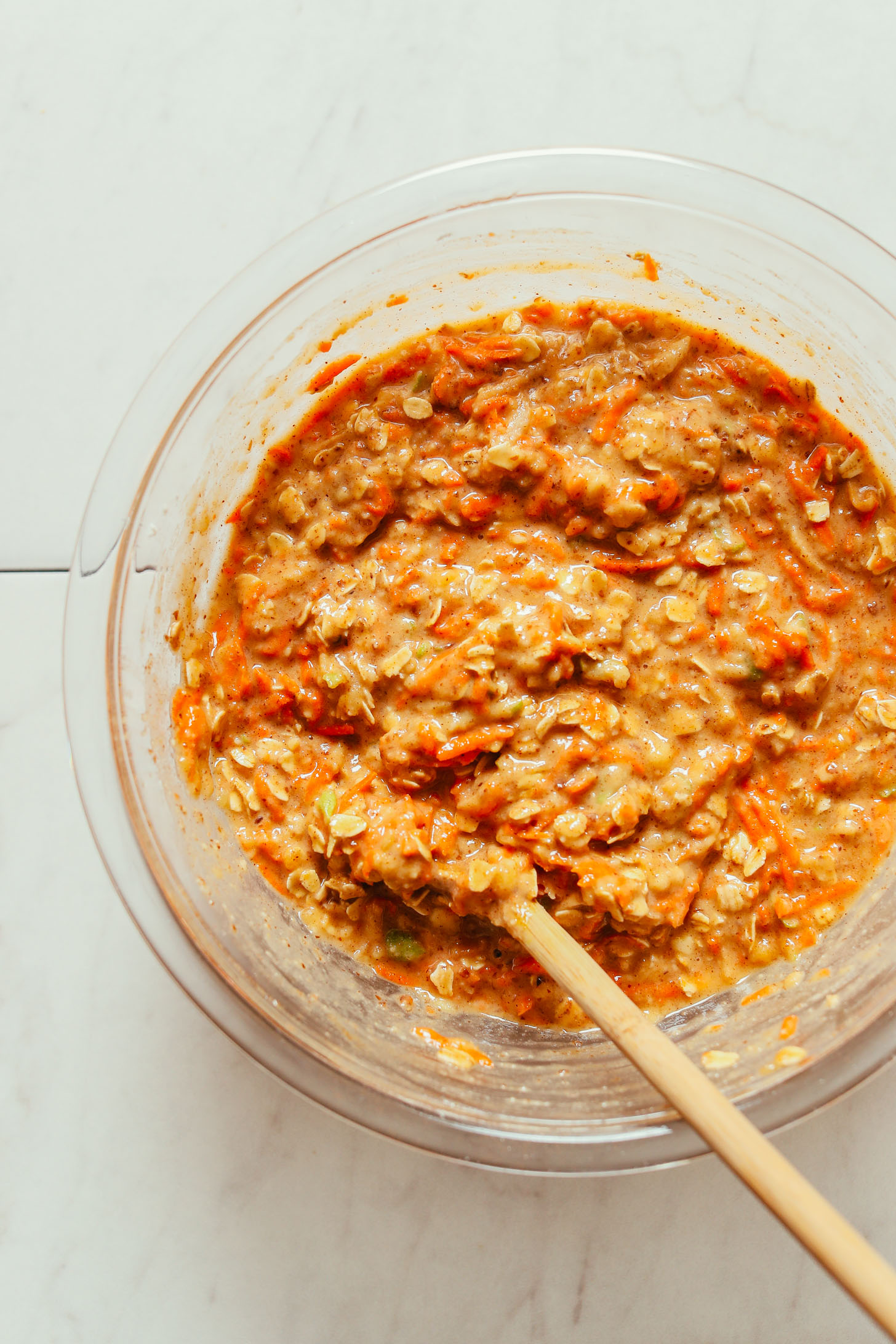 Freshly made batter for gluten-free vegan Carrot Apple Snack Cake