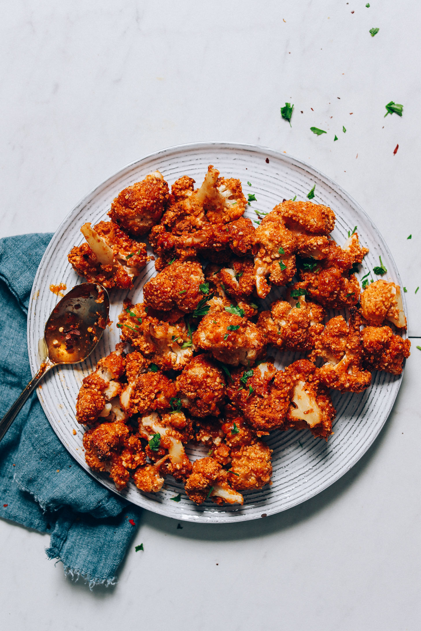 Plate of Crispy Cauliflower Wings with Sweet n Spicy Glaze