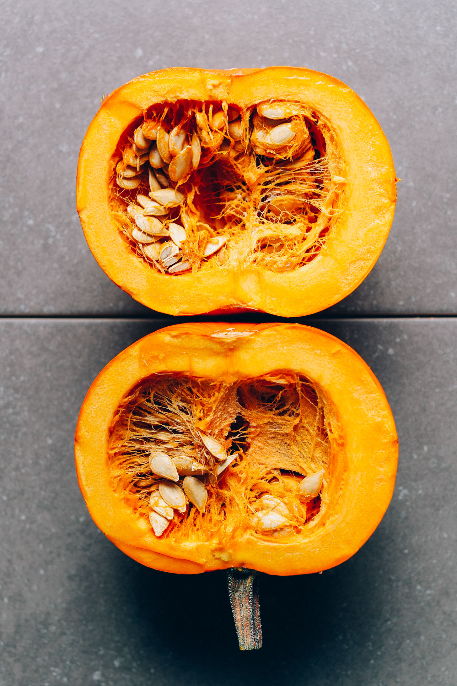 Halved pumpkin for our How to Roast Pumpkin tutorial