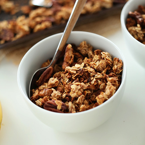 Spoon in a bowl of homemade Banana Bread Granola