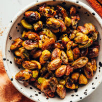 Overhead shot of a bowl of homemade candied pistachios