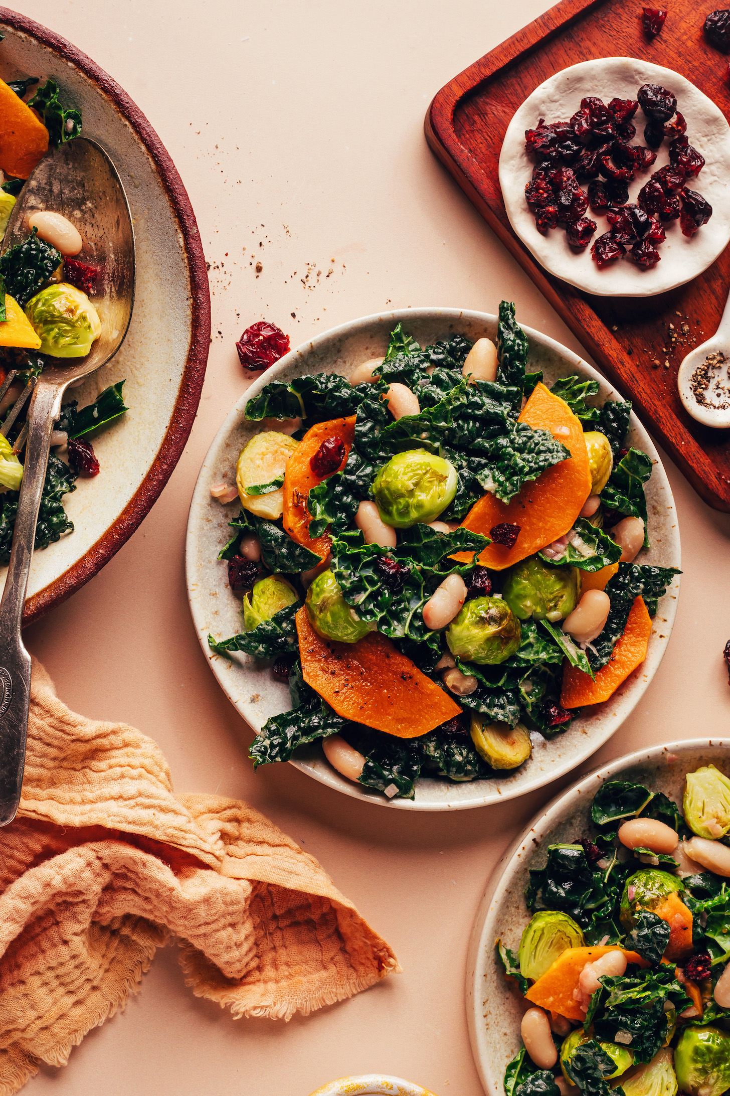 Plates of our Roasted Fall Vegetable Salad with White Beans