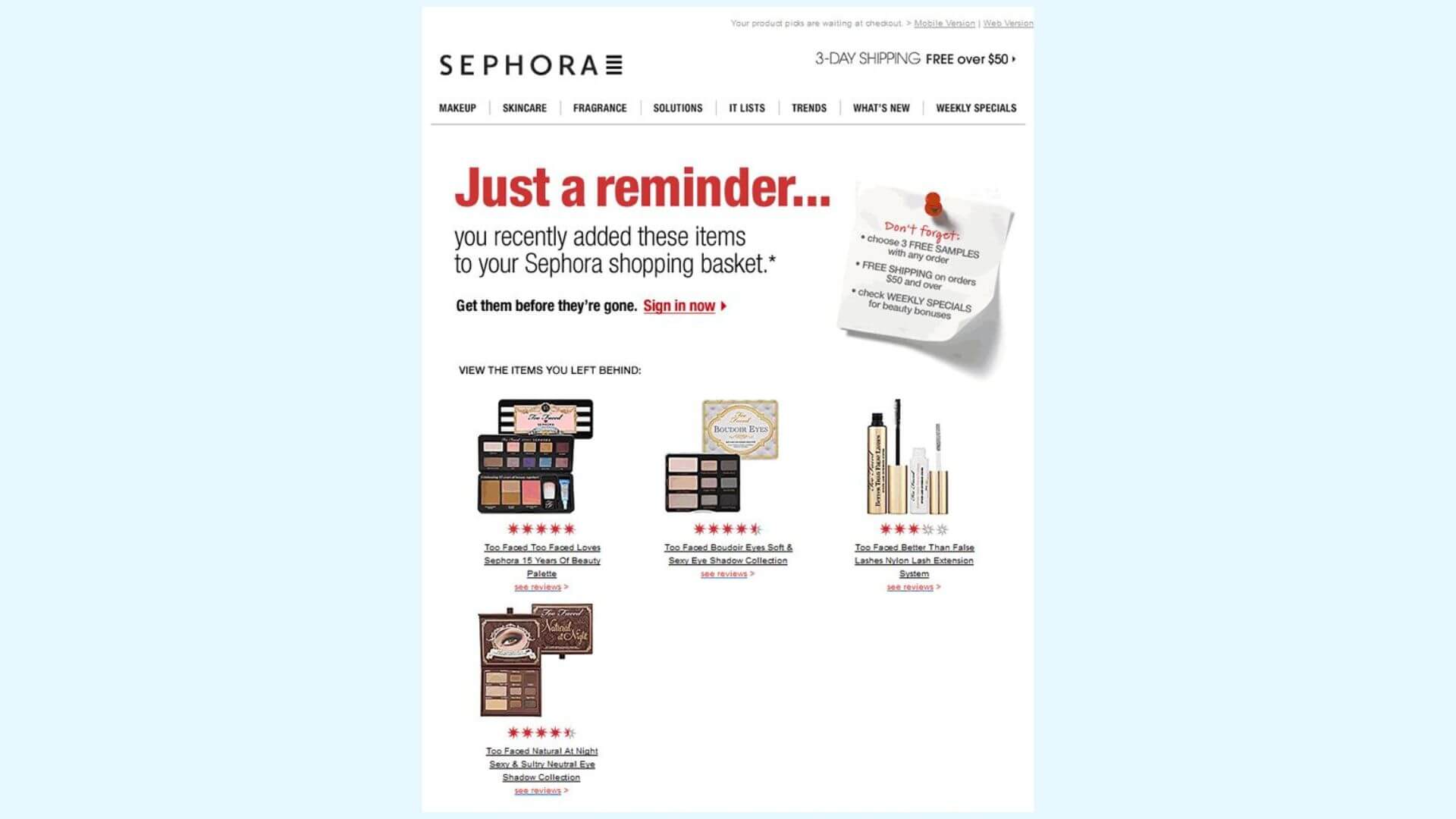 Sephora Abandon Cart Email Example