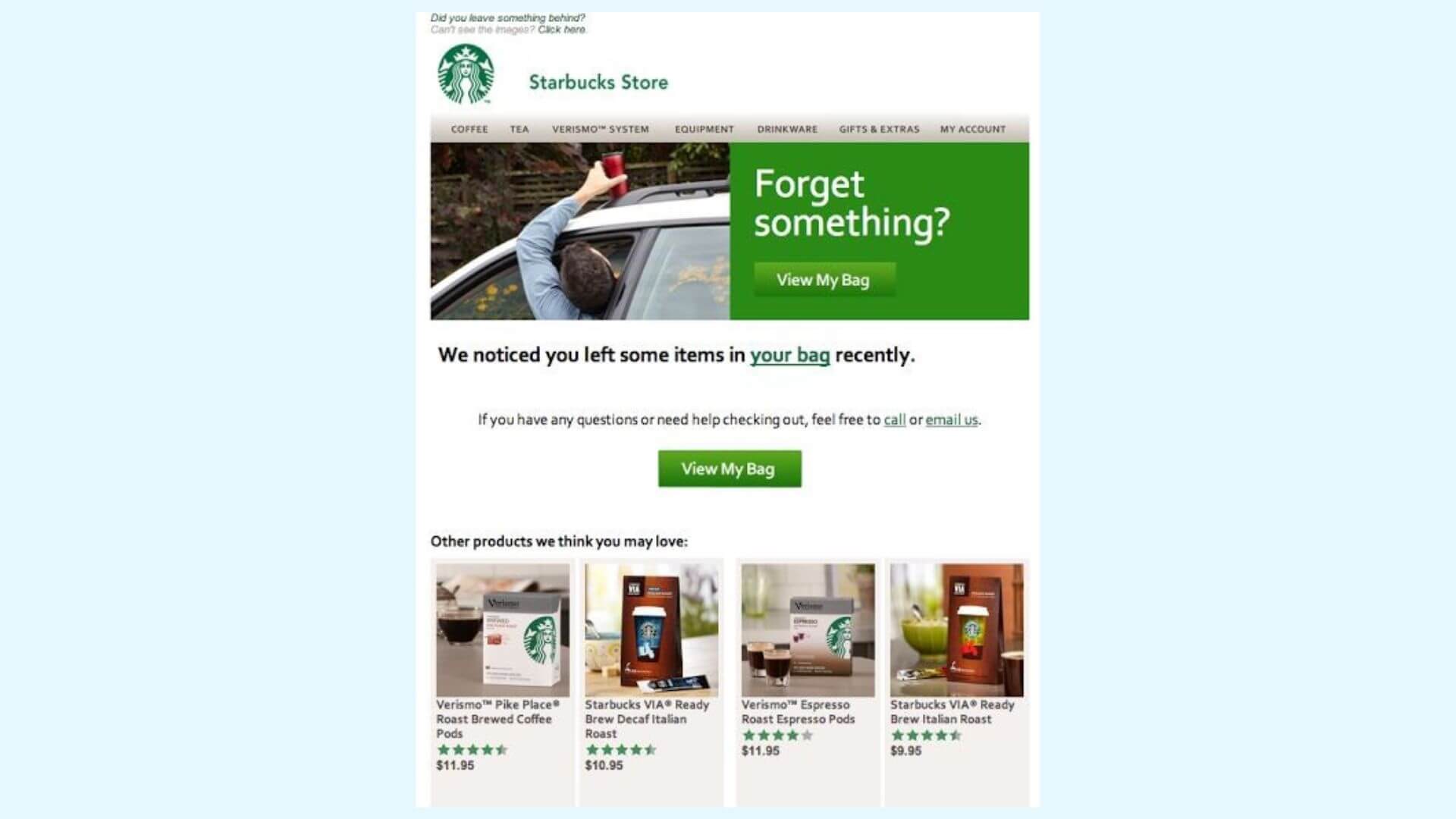 Starbucks Abandon Cart Email Example