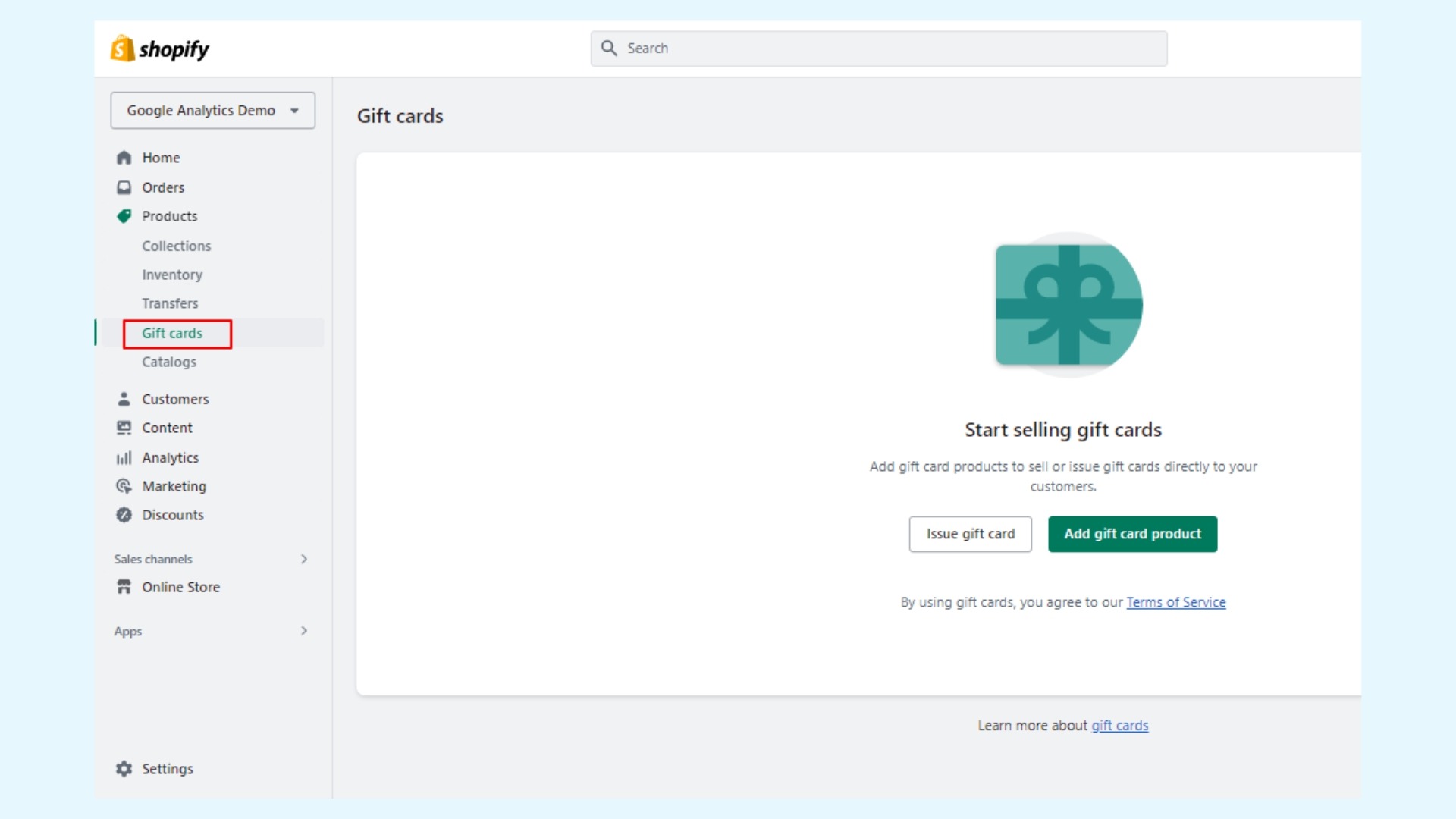 Create New Shopify Gift Cards - Step 1