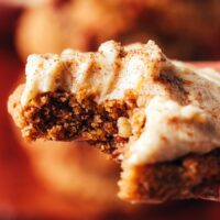 Cookie topped with vegan pumpkin spice buttercream frosting