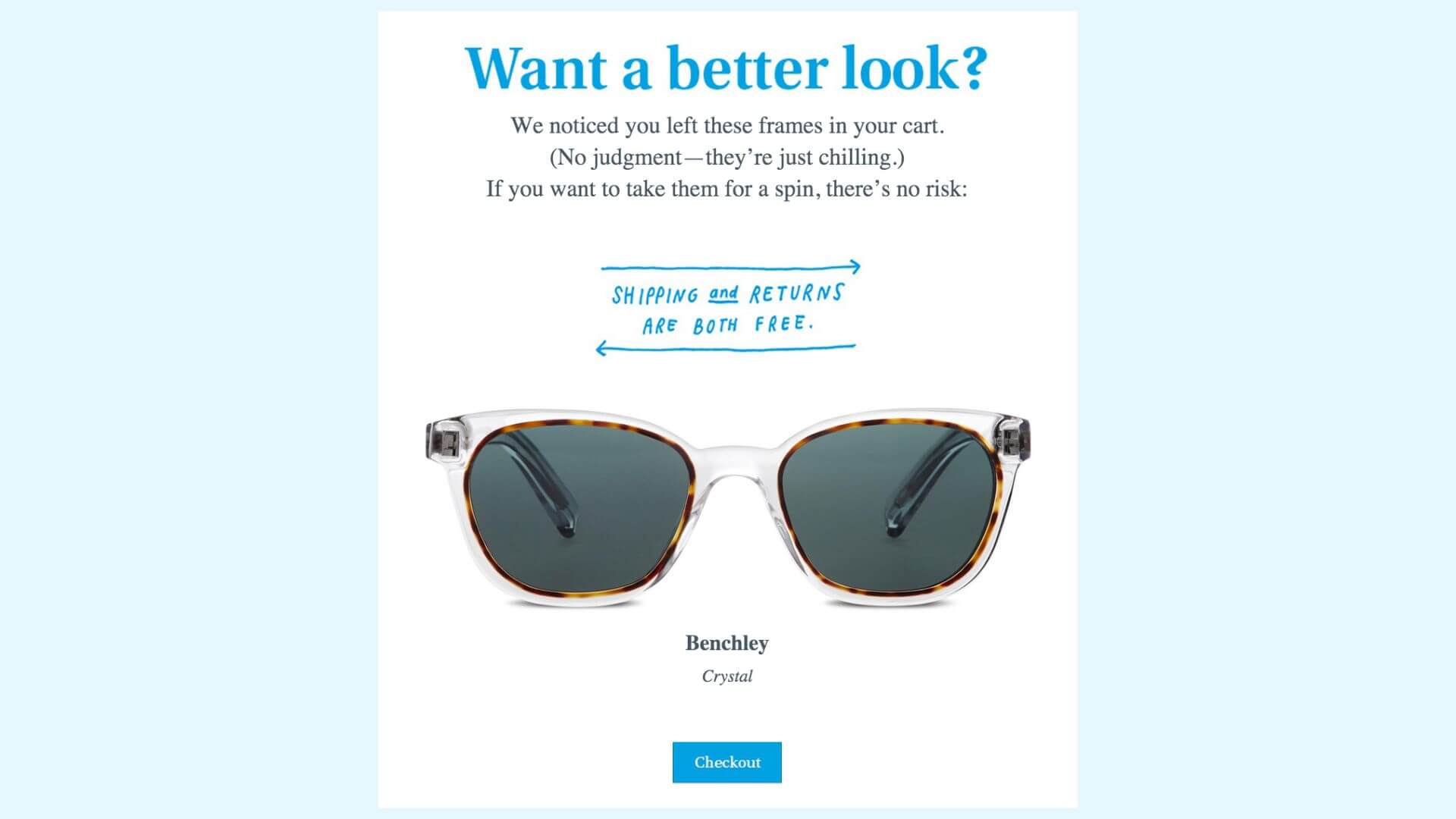 Warby Parker Abandon Cart Email Example