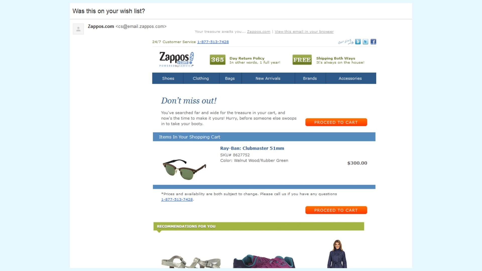 Zappos Abandon Cart Email Example